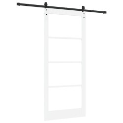 Porte Coulissante avec Ensemble de Matériel Blanche 93x211 cm Bois Massif de Pin 