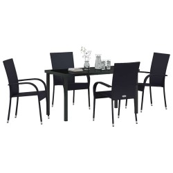 Ensemble de salle à manger pour jardin 5 pcs Noir Rotin PE 