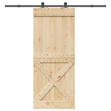 Porte coulissante et kit de quincaillerie 95x210 cm pin massif 
