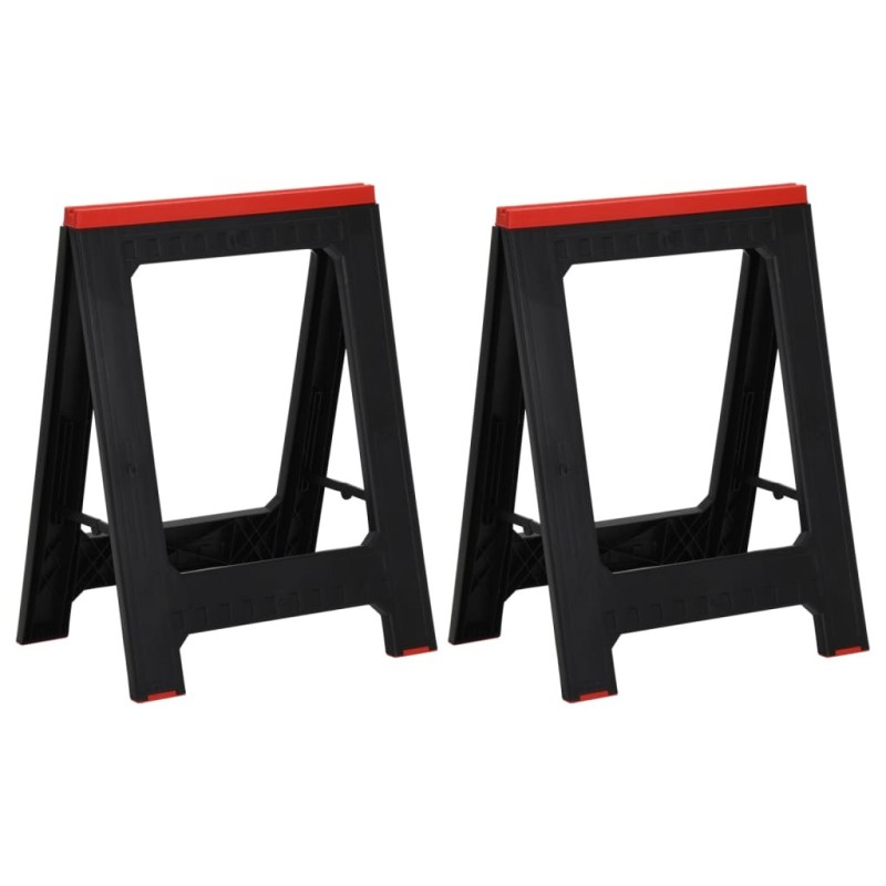 Tréteaux de travail pliables 2 pcs PP Noir et rouge 350 kg Tréteaux de travail pliables 2 pcs PP Noir et rouge 350 kg