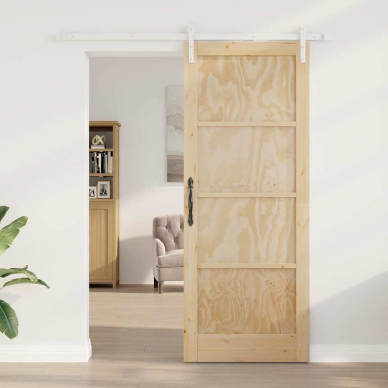 Porte coulissante avec quincaillerie 83x211 cm Bois massif en pin 