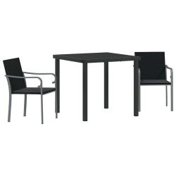 Ensemble de repas de jardin , 3 pièces avec coussins en rotin synthétique noir. 