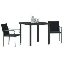 Ensemble de repas de jardin , 3 pièces avec coussins en rotin synthétique noir. 