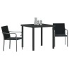 Ensemble de repas de jardin , 3 pièces avec coussins en rotin synthétique noir. 