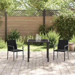 Ensemble de repas de jardin , 3 pièces avec coussins en rotin synthétique noir. 