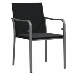 Ensemble de repas de jardin , 3 pièces avec coussins en rotin synthétique noir. 