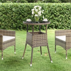 Table de jardin Ø60x75 cm Verre trempé/résine tressée Gris 