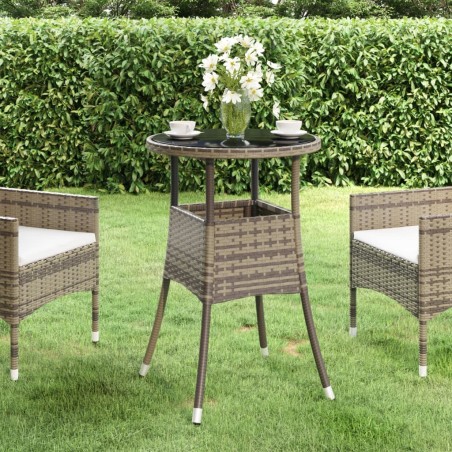 Table de jardin Ø60x75 cm Verre trempé/résine tressée Gris 