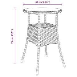 Table de jardin Ø60x75 cm Verre trempé/résine tressée Gris 