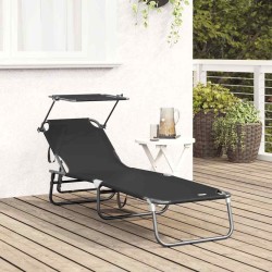 Transat pliant avec auvent en tissu Oxford 600D noir 