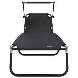 Transat pliant avec auvent en tissu Oxford 600D noir 
