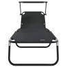 Transat pliant avec auvent en tissu Oxford 600D noir 