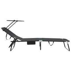 Transat pliant avec auvent en tissu Oxford 600D noir 