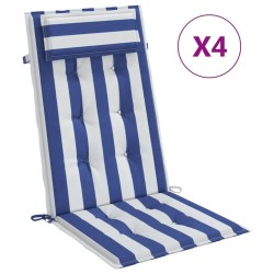 Coussins de chaise à dossier haut lot de 4 rayures bleu/blanc 