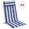 Coussins de chaise à dossier haut lot de 4 rayures bleu/blanc 