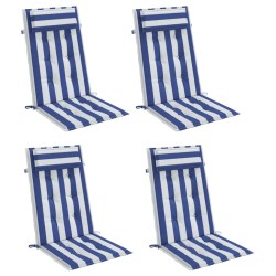 Coussins de chaise à dossier haut lot de 4 rayures bleu/blanc 