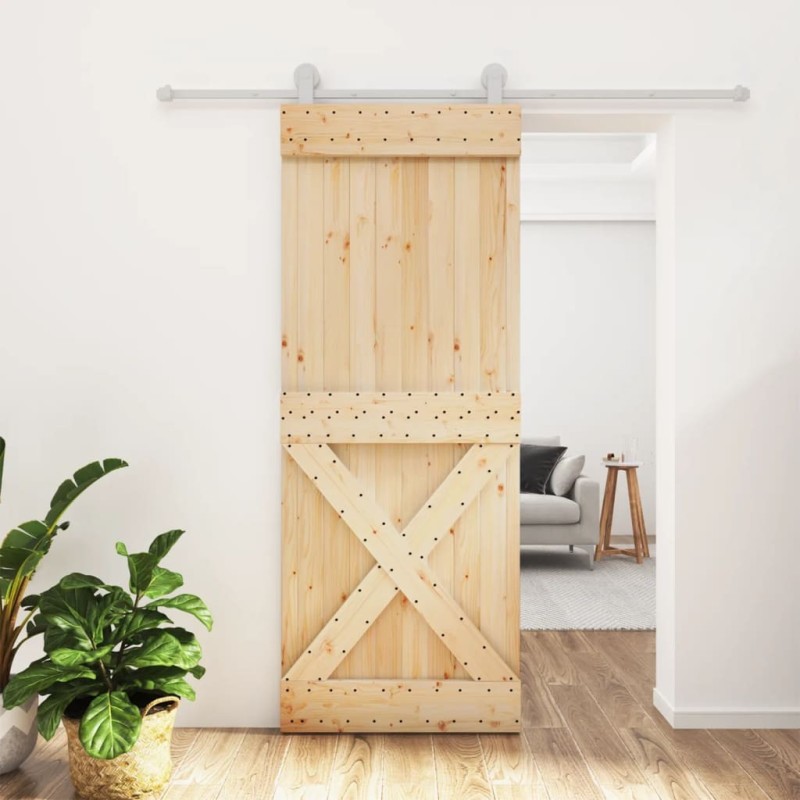 Porte coulissante et kit de quincaillerie 80x210 cm pin massif 