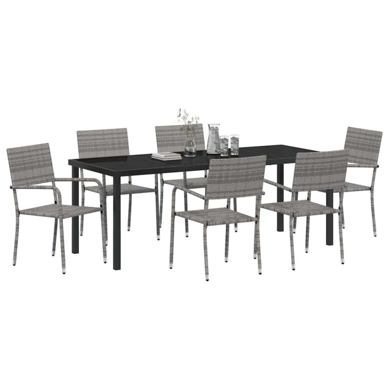 Ensemble de jardin de 7 pièces en poly rattan gris 