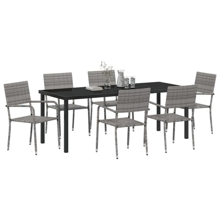 Ensemble de jardin de 7 pièces en poly rattan gris 