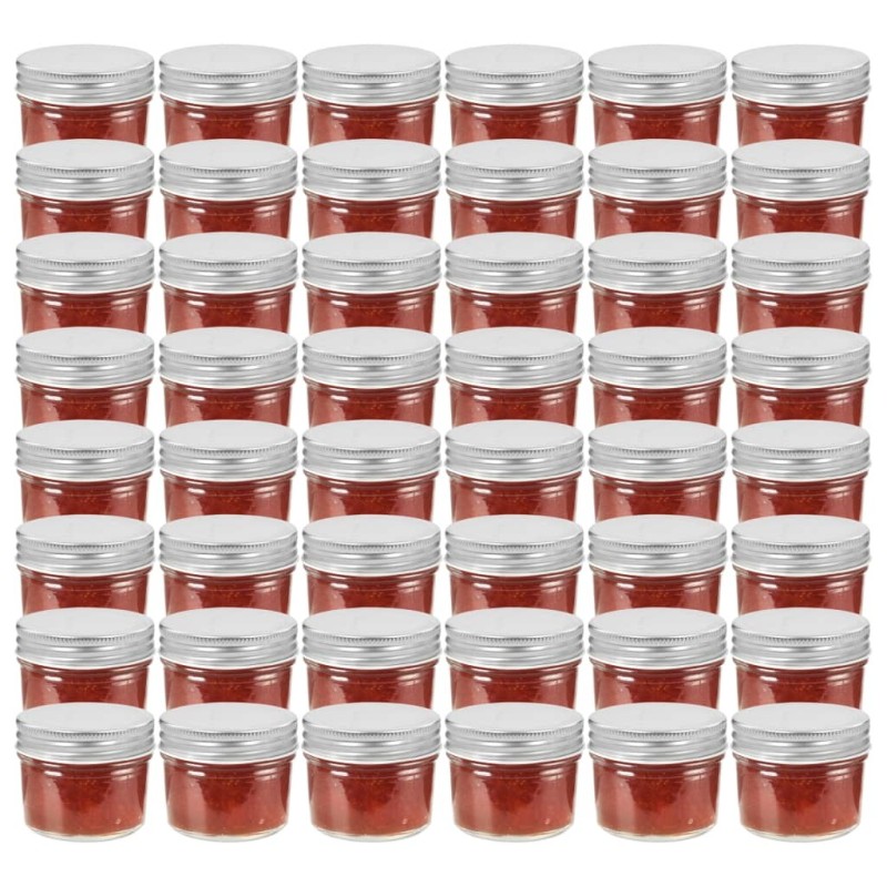 48 pcs Pots à confiture avec couvercles argentés Verre 110 ml 48 pcs Pots à confiture avec couvercles argentés Verre 110 ml