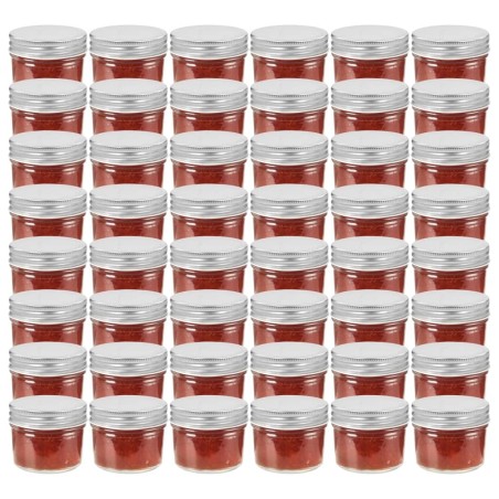 48 pcs Pots à confiture avec couvercles argentés Verre 110 ml 