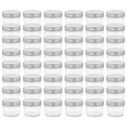 48 pcs Pots à confiture avec couvercles argentés Verre 110 ml 