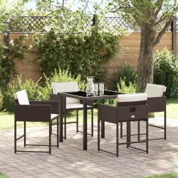 Ensemble de salle à manger de jardin 5 pièces avec coussins en poly rotin marron. 