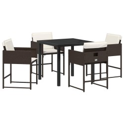 Ensemble de salle à manger de jardin 5 pièces avec coussins en poly rotin marron. 