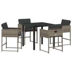 Ensemble repas de jardin 5 pièces avec coussins en poly rotin gris 