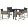 Ensemble repas de jardin 5 pièces avec coussins en poly rotin gris 