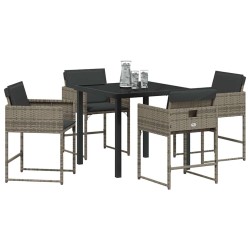 Ensemble repas de jardin 5 pièces avec coussins en poly rotin gris 