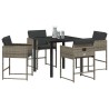 Ensemble repas de jardin 5 pièces avec coussins en poly rotin gris 