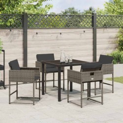 Ensemble repas de jardin 5 pièces avec coussins en poly rotin gris 
