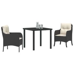Set de salle à manger de jardin 3 pièces avec coussins en rattan poly noir 