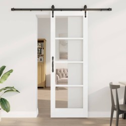 Set de Porte Coulissante avec Quincaillerie Blanche 73.5x211 cm Bois Massif en Pin 