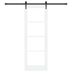 Set de Porte Coulissante avec Quincaillerie Blanche 73.5x211 cm Bois Massif en Pin 