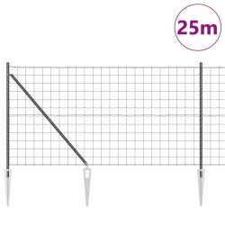 Clôture Euro avec 13 poteaux en pointe 1,2 x 25 m en acier galvanisé gris 