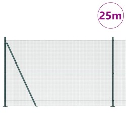 Clôture grillagée soudée avec 13 poteaux verts de 1.5x25 m en acier 