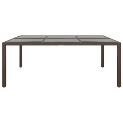 Table de jardin avec dessus en verre Marron 200x150x75 cm Rotin 