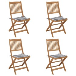 Chaises pliables de jardin lot de 4 avec coussins Bois d'acacia 