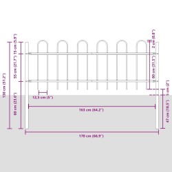 Clôture de jardin gris avec arc, 1,7x0,8 m en acier 