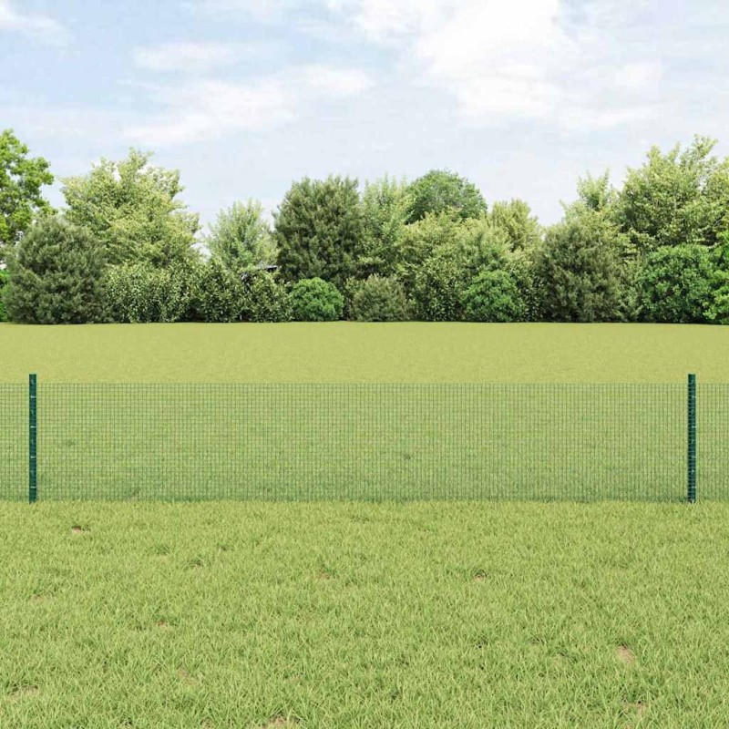 Clôture en fil soudé avec 11 poteaux en U verts 0,4 x 25 m en acier 