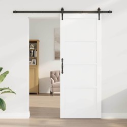 Porte coulissante avec quincaillerie blanche 83x211 cm en pin massif 