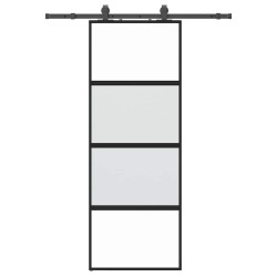 Porte coulissante kit quincaillerie noir 76x205 cm verre trempé 