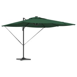 Parasol déporté Roma avec LEDs - Vert, 286 x 285 x 270 cm en aluminium 