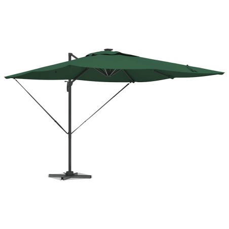 Parasol déporté Roma avec LEDs - Vert, 286 x 285 x 270 cm en aluminium 