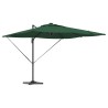 Parasol déporté Roma avec LEDs - Vert, 286 x 285 x 270 cm en aluminium 