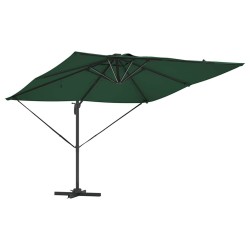 Parasol déporté Roma avec LEDs - Vert, 286 x 285 x 270 cm en aluminium 