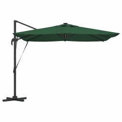 Parasol déporté Roma avec LEDs - Vert, 286 x 285 x 270 cm en aluminium 