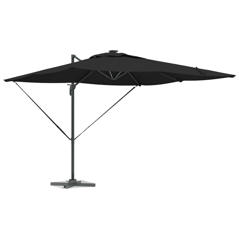 Parasol déporté Roma avec LEDs - Noir, 286 x 285 x 270 cm, en aluminium 